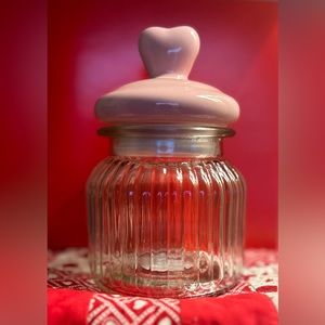 Valentine glass jar with pink heart ceramic lid